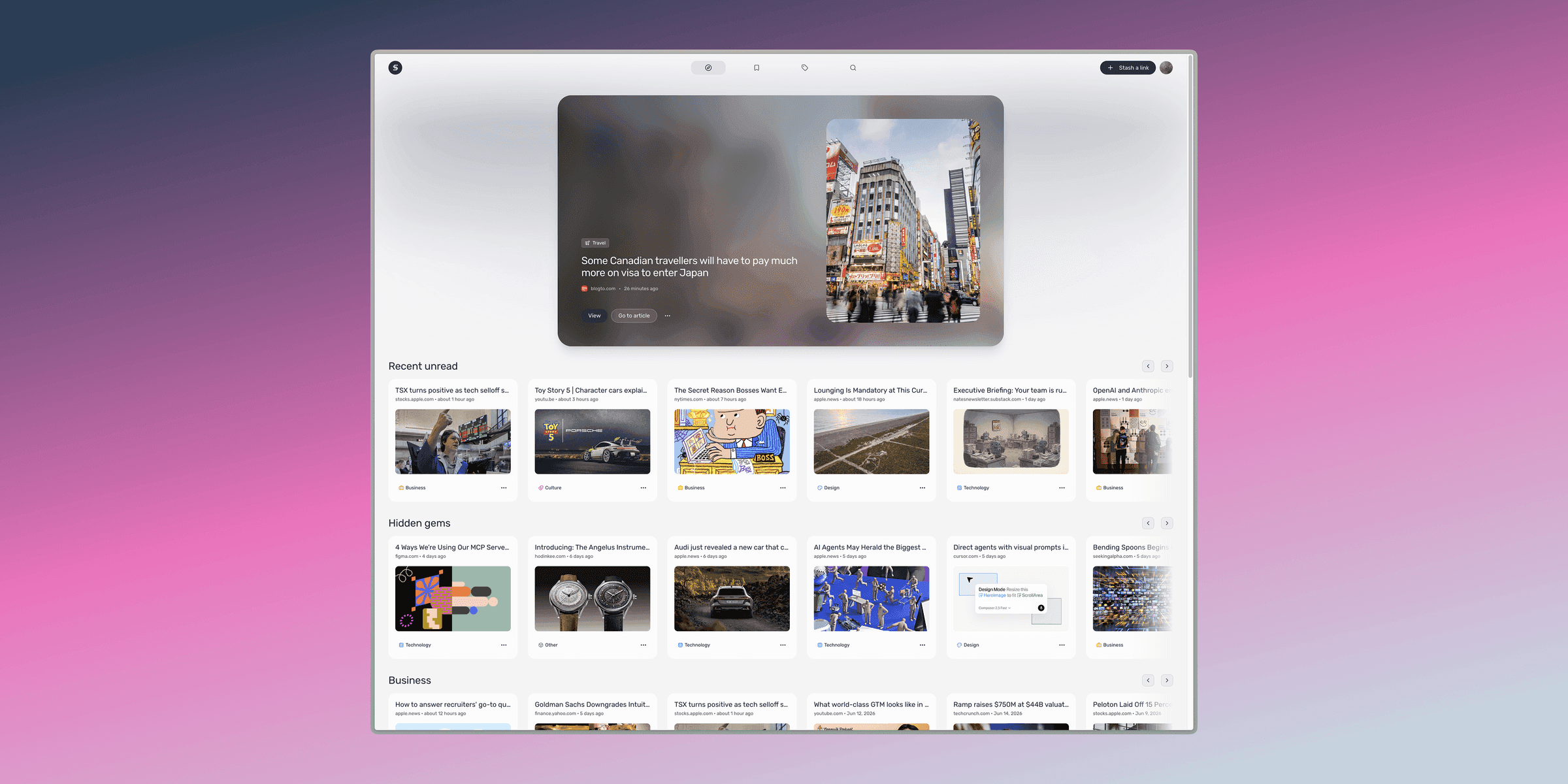 Sticky’s Discover page