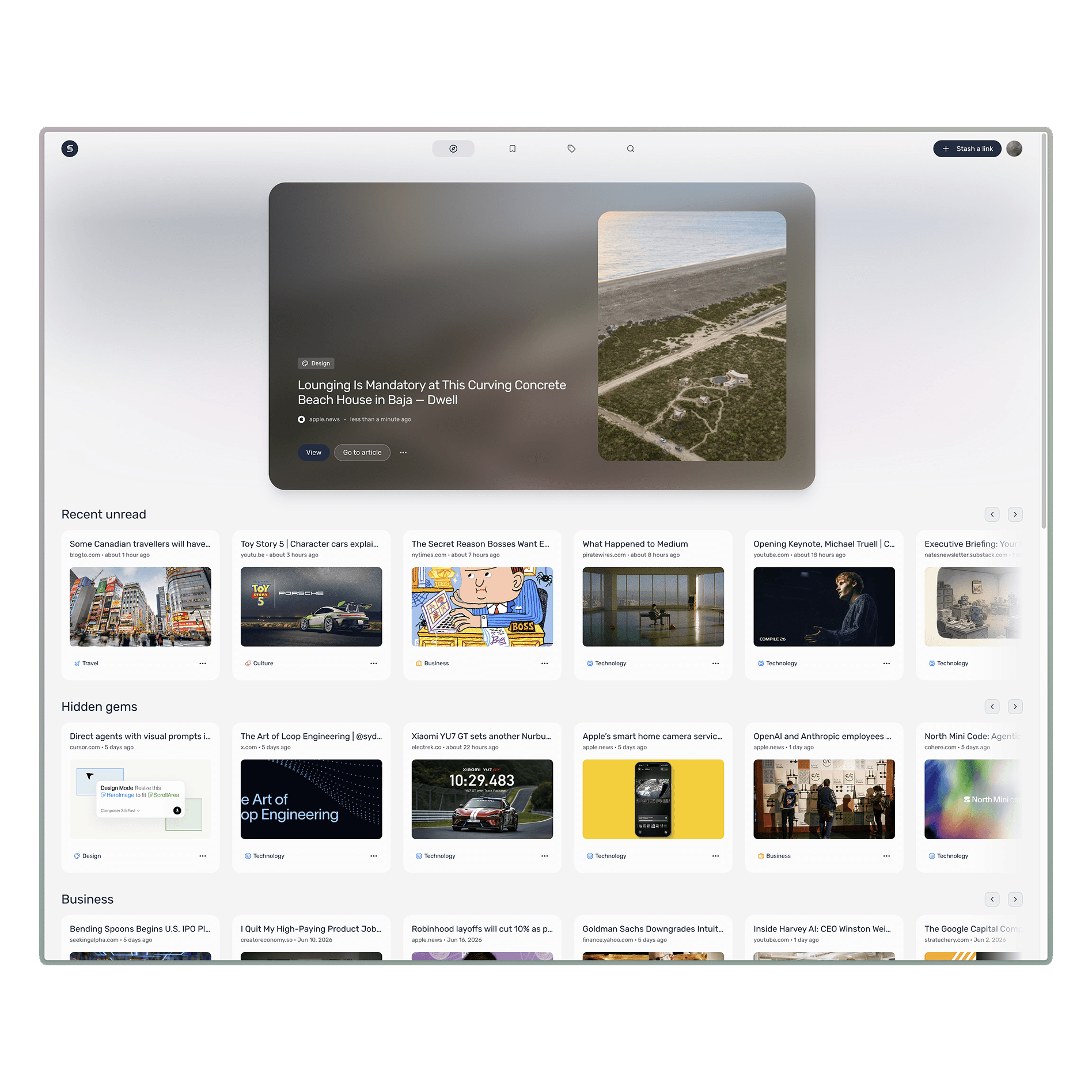 Discover on desktop with the newest unread link in the spotlight