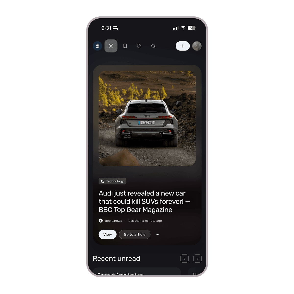 the same screen in dark mode